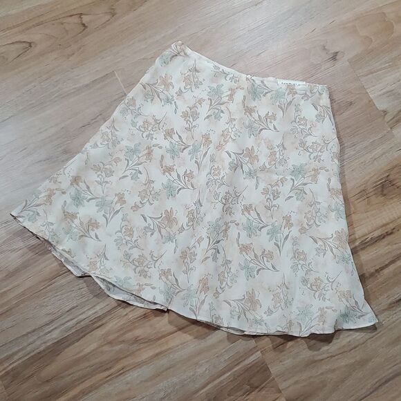 🔹️Ann Taylor Cream & Tan Floral Print Lightweight Skirt Size 4 - Picture 1 of 9